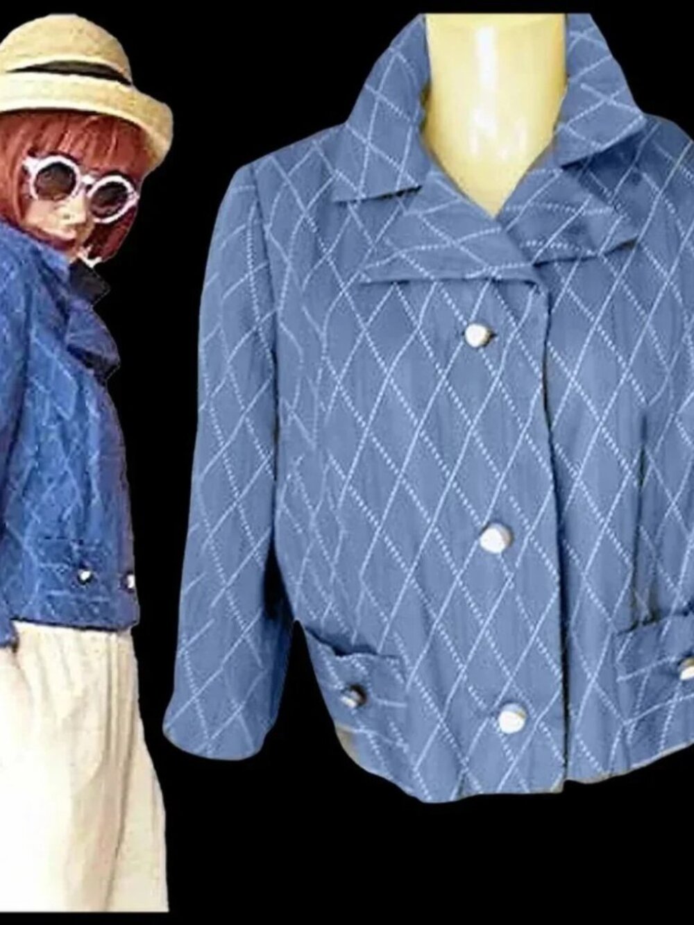 Vintage Cropped Boxy Blazer Blue Cotton Poplin Jacket ~ 60s MOD